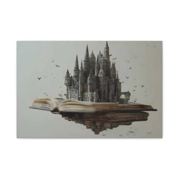 Floating Castle Made of Books and Ink (Edition II) — 24×16 Canvas Wall Art — Front Gallery-Wrapped Canvas View