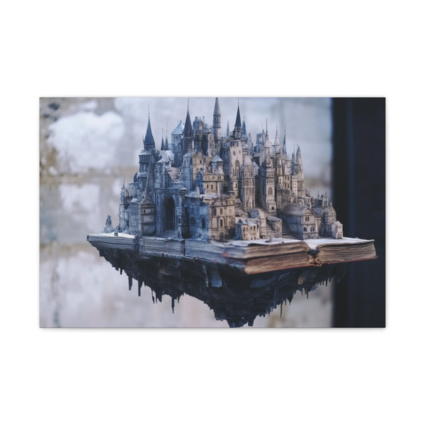 Floating Castle Made of Books and Ink (Edition III) — 24×16 Canvas Wall Art — Front Gallery-Wrapped Canvas View