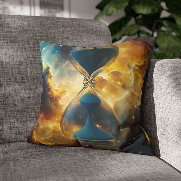 Floating Hourglass in Cosmic Nebula (Edition III) — Double-Sided Cushion Cover — Sofa & Armchair Living Room Lifestyle View