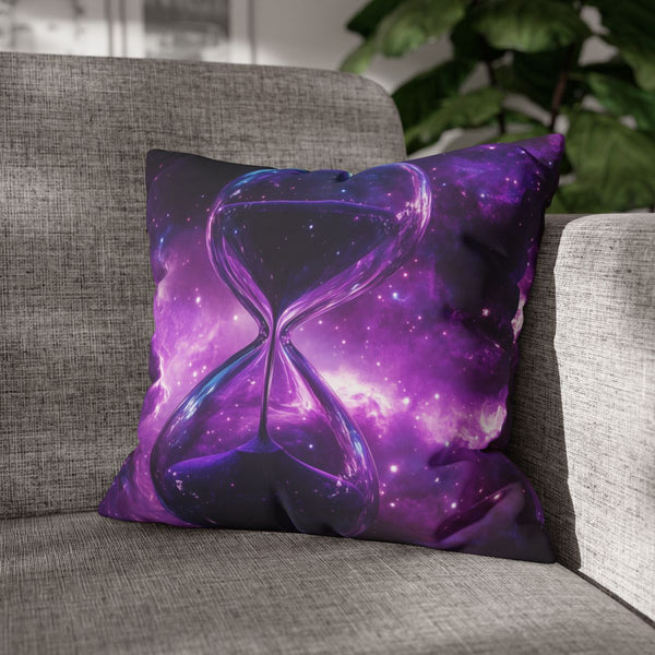 Floating Hourglass in Cosmic Nebula (Edition V) — Double-Sided Cushion Cover — Sofa & Armchair Living Room Lifestyle View