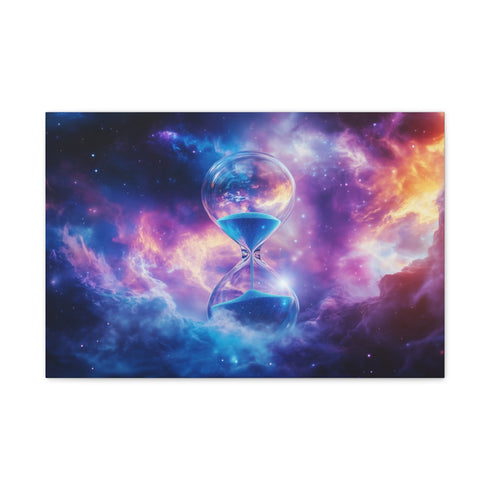Floating Hourglass in Cosmic Nebula — 24×16 Canvas Wall Art — Front Gallery-Wrapped Canvas View