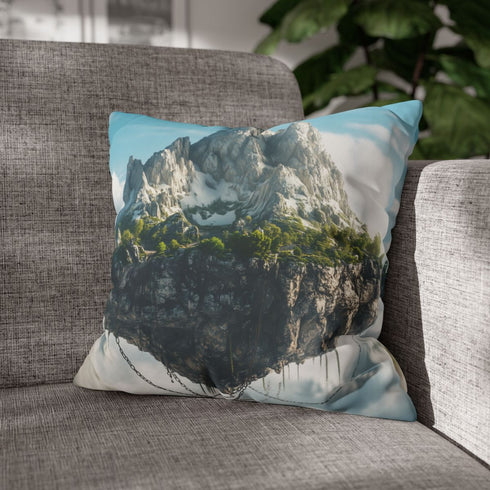 Floating Island Chained to Mountain — Double-Sided Cushion Cover — Sofa & Armchair Living Room Lifestyle View
