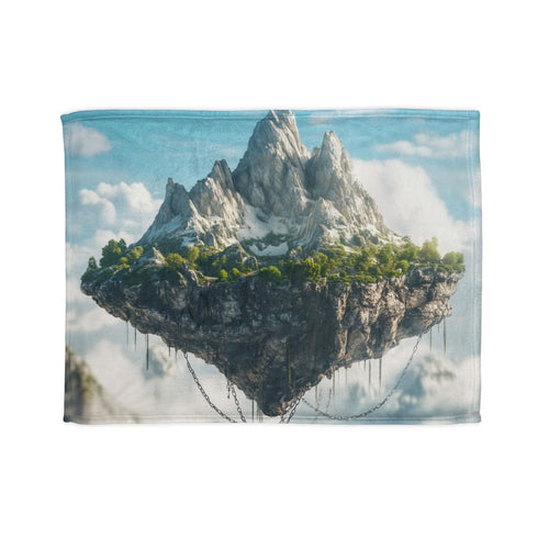 Floating Island Chained to Mountain — Plush Fleece Throw Blanket — Full Spread Plush Fleece Artwork View
