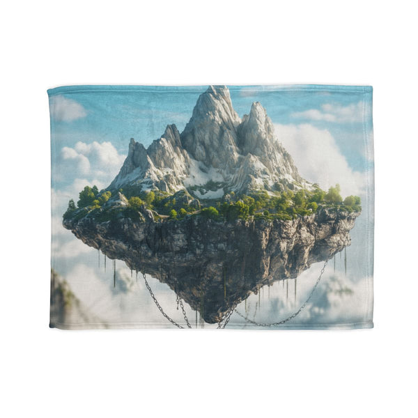 Floating Island Chained to Mountain — Plush Fleece Throw Blanket — Full Spread Plush Fleece Artwork View