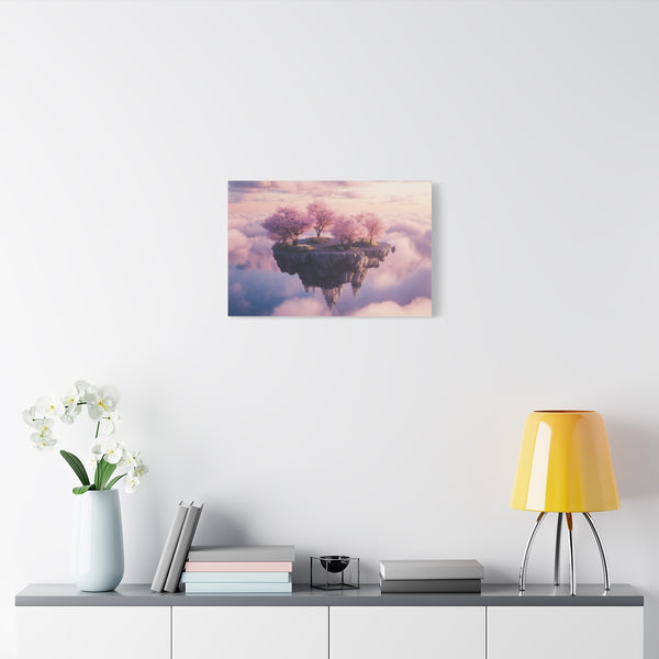 Floating Island with Cherry Blossom Trees (Edition II) — Stretched Canvas Wall Art — Living Room Wall Lifestyle View
