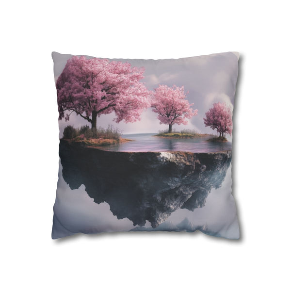 Floating Island with Cherry Blossom Trees (Edition III) — Double-Sided Cushion Cover — Front Double-Sided Cushion View