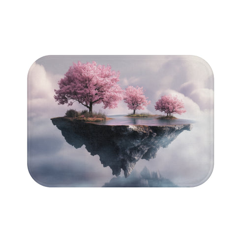 Floating Island with Cherry Blossom Trees — 61×43 Memory Foam Bath Mat — Top-Down Velvet Microfibre Artwork View