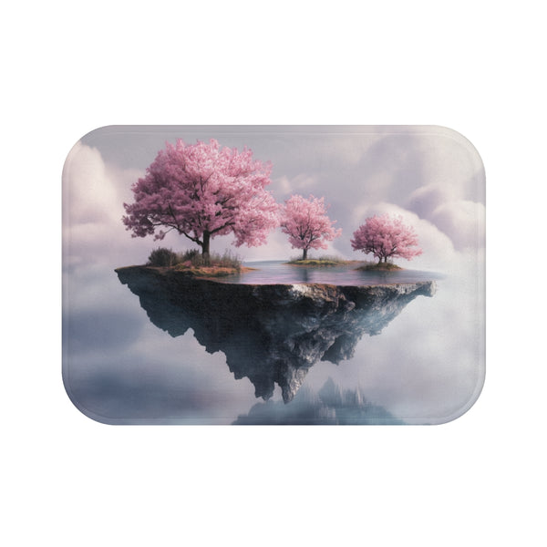 Floating Island with Cherry Blossom Trees — 61×43 Memory Foam Bath Mat — Top-Down Velvet Microfibre Artwork View