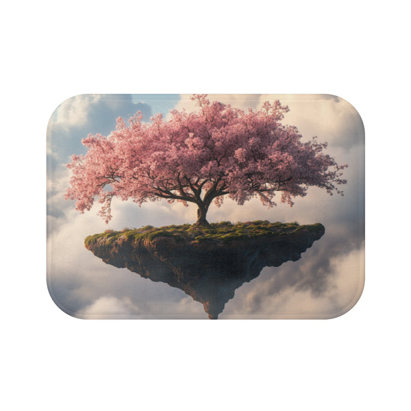 Floating Island with Cherry Blossom Trees — 61×43 Memory Foam Bath Mat — Top-Down Velvet Microfibre Artwork View
