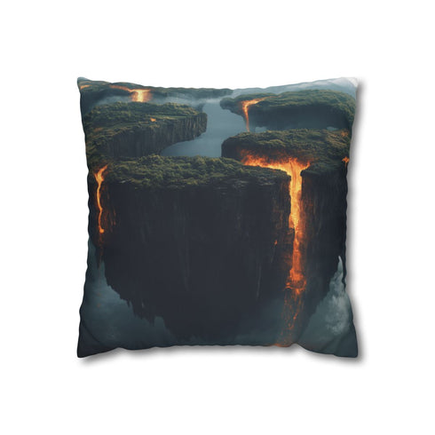 Floating Islands Orbiting Volcano — Faux Suede Cushion Cover — Front 40×40 cm Square Cushion View