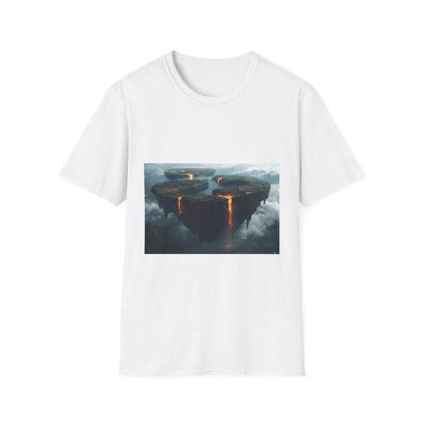 Floating Islands Orbiting Volcano Graphic Unisex Softstyle T-Shirt - Front View
