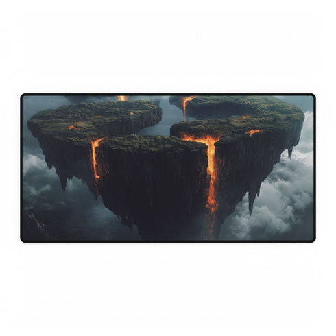Floating Islands Orbiting Volcano — XXL Gaming Desk Mat — Full Top-Down Artwork View
