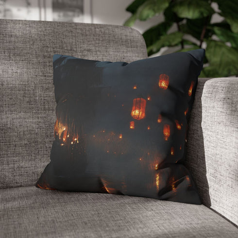 Floating Lanterns Guiding Ghost Ship — Double-Sided Cushion Cover — Sofa & Armchair Living Room Lifestyle View