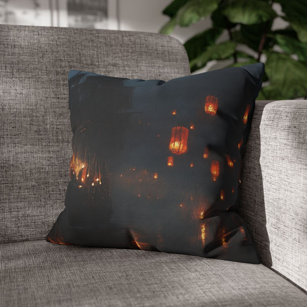 Floating Lanterns Guiding Ghost Ship — Double-Sided Cushion Cover — Sofa & Armchair Living Room Lifestyle View