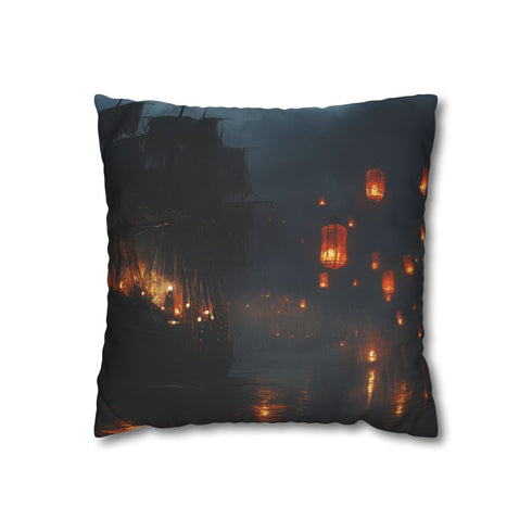 Floating Lanterns Guiding Ghost Ship — Double-Sided Cushion Cover — Front Double-Sided Cushion View