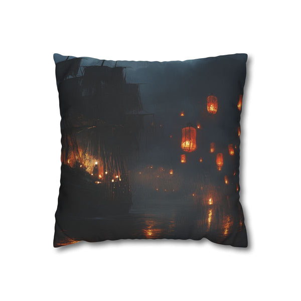 Floating Lanterns Guiding Ghost Ship — Double-Sided Cushion Cover — Front Double-Sided Cushion View