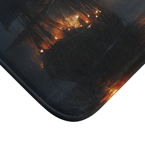 Floating Lanterns Guiding Ghost Ship — Memory Foam Bath Mat — Microfibre Texture Close-Up View