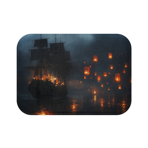 Floating Lanterns Guiding Ghost Ship — Memory Foam Bath Mat — Top-Down Memory Foam Bath Mat View