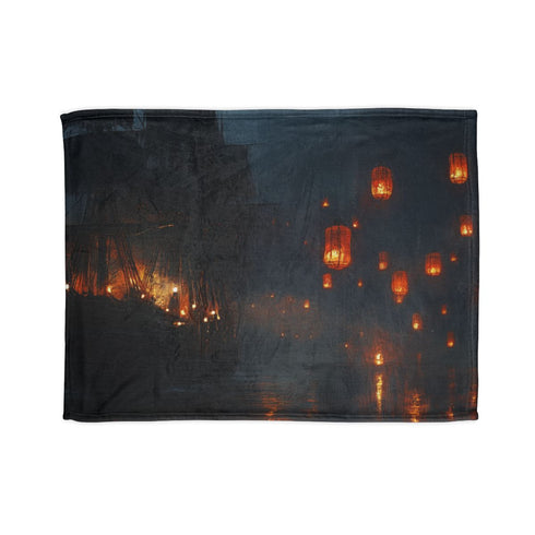 Floating Lanterns Guiding Ghost Ship — 50×60 Plush Throw Blanket — Full Flat Artwork View