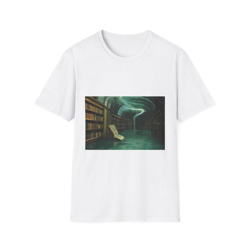 Floating Library under Time Vortex — Graphic Cotton T-Shirt — Front Graphic Print View
