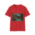 Floating Library under Time Vortex — Graphic Cotton T-Shirt — 100% Ring-Spun Cotton Fabric & Print Detail