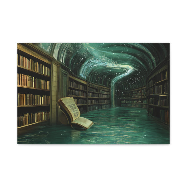 Floating Library under Time Vortex — 24×16 Canvas Wall Art — Front Gallery-Wrapped Canvas View