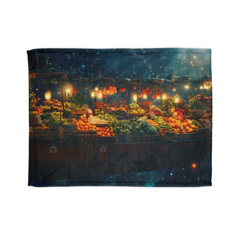 Floating Market in Space — 50×60 Plush Throw Blanket — Full Spread Plush Fleece Artwork View