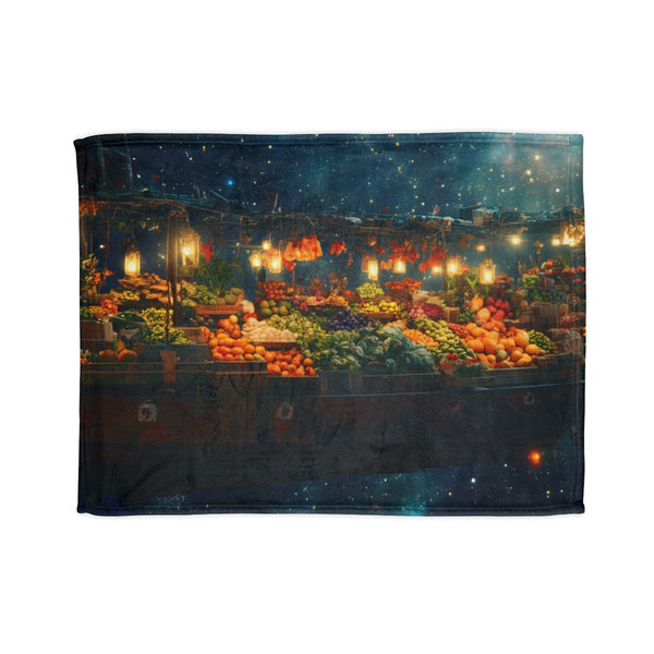 Floating Market in Space — Plush Fleece Throw Blanket — Full Spread Plush Fleece Artwork View