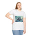 Floating Mountain Surrounded by Whales Graphic Unisex Softstyle T-Shirt - Model View