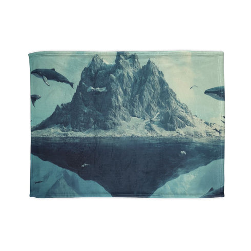 Floating Mountain Surrounded by Whales — 50×60 Plush Throw Blanket — Full Flat Artwork View