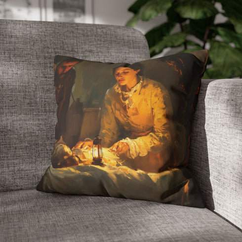 Florence Nightingale Tending to Wounded — Double-Sided Cushion Cover — Sofa & Armchair Living Room Lifestyle View