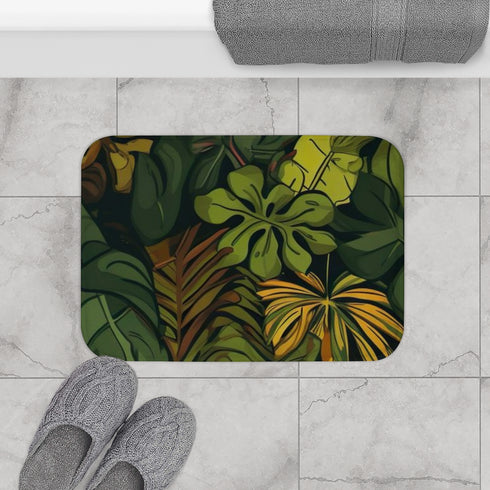 Nordic Pine Forest Seamless Pattern — Non-Slip Bath Mat — Bathroom Floor Lifestyle View