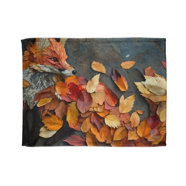 Fox Made of Autumn Leaves (Edition III) — Plush Fleece Throw Blanket — Full Spread Plush Fleece Artwork View