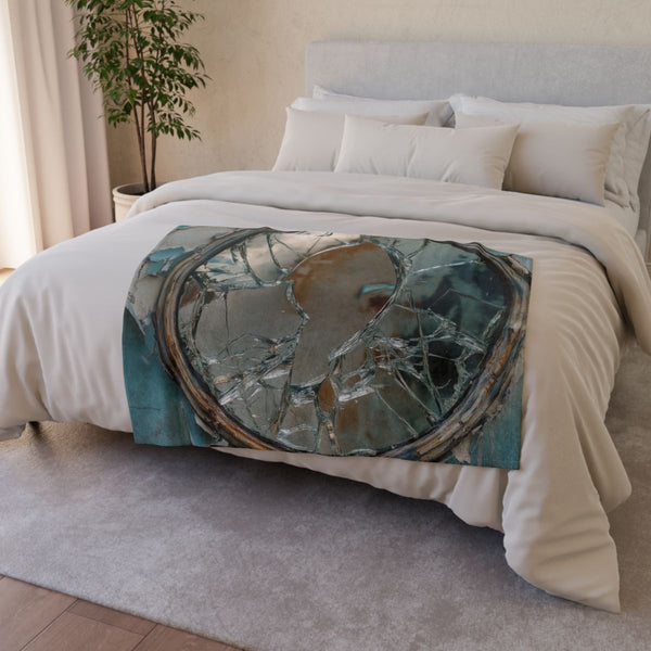 Fractured Portal in Cracked Mirror — Plush Fleece Throw Blanket — Drape over Sofa & Bed Lifestyle View