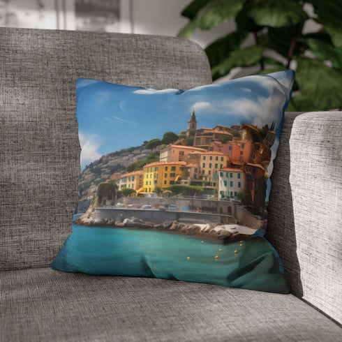 French Riviera — 40×40 Cushion Cover — Sofa & Living Room Lifestyle View