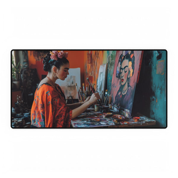 Frida Kahlo Painting in Her Vivid Studio — XL Gaming Desk Mat — Full Top-Down Artwork View
