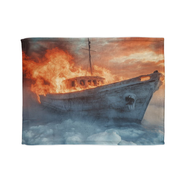 Frozen Ship Adrift in Firestorm (Edition II) — Plush Fleece Throw Blanket — Full Spread Plush Fleece Artwork View