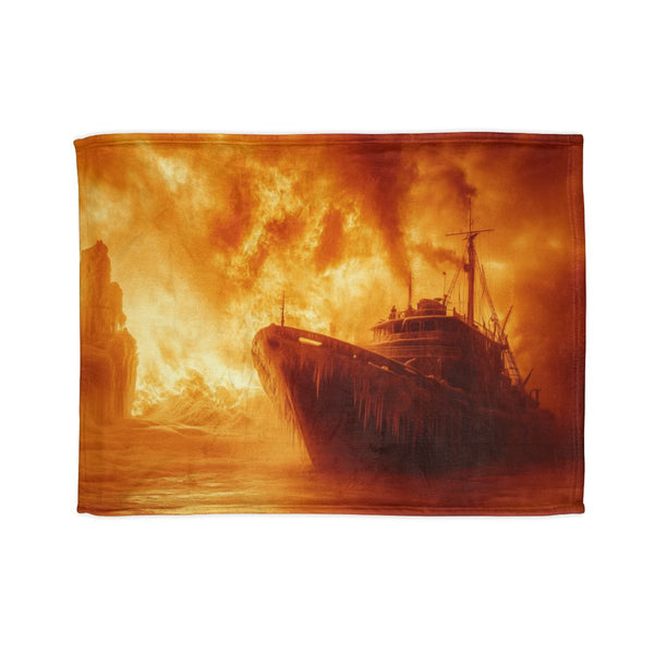 Frozen Ship Adrift in Firestorm — Plush Fleece Throw Blanket — Full Spread Plush Fleece Artwork View