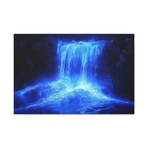 Frozen Waterfall Glowing with Blue Fire — 24×16 Canvas Wall Art — Front Gallery-Wrapped Canvas View