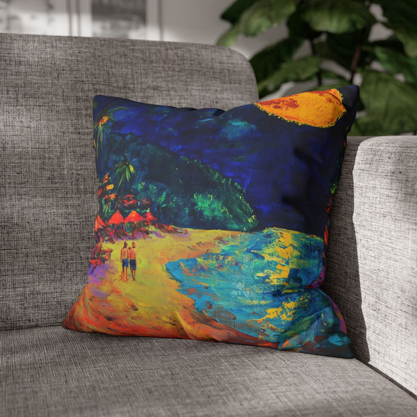 Full Moon Party Beach Night Full Moon Neon Colors P — Double-Sided Cushion Cover — Sofa & Armchair Living Room Lifestyle View