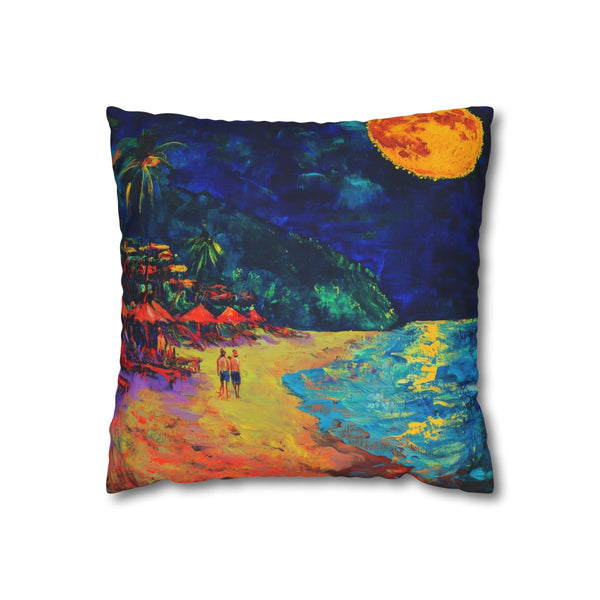 Full Moon Party Beach Night Full Moon Neon Colors P — Double-Sided Cushion Cover — Front Double-Sided Cushion View