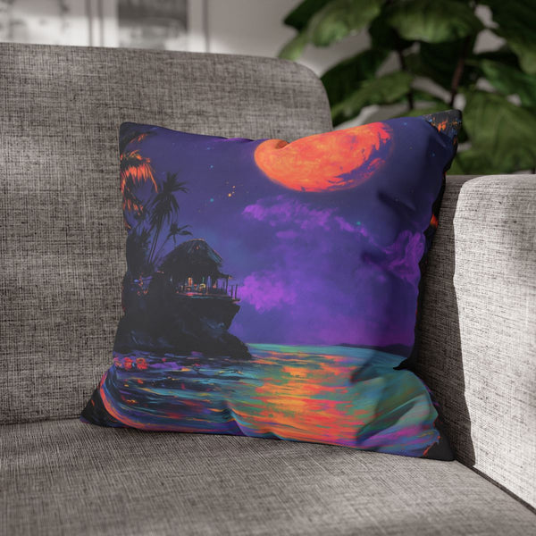 Full Moon Party Beach Night Full Moon Neon Colors P (Edition II) — Double-Sided Cushion Cover — Sofa & Armchair Living Room Lifestyle View