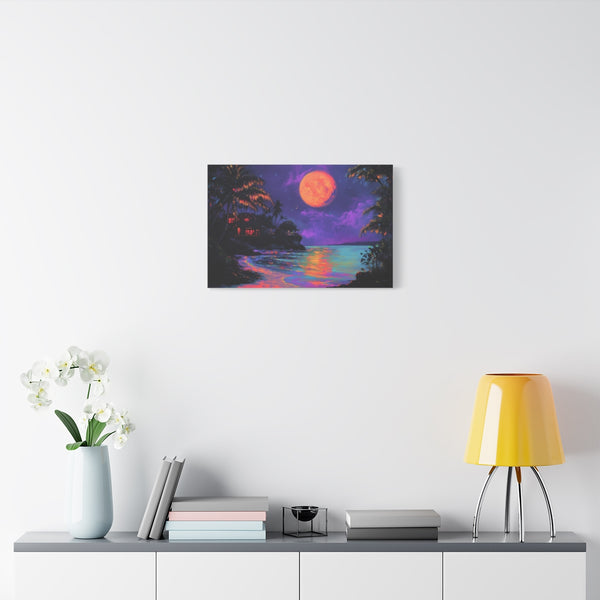 Full Moon Party Beach Night Full Moon Neon Colors P (Edition II) — Stretched Canvas Wall Art — Living Room Wall Lifestyle View