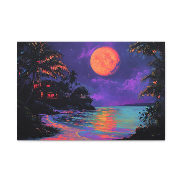Full Moon Party Beach Night Full Moon Neon Colors P (Edition II) — 24×16 Canvas Wall Art — Front Gallery-Wrapped Canvas View