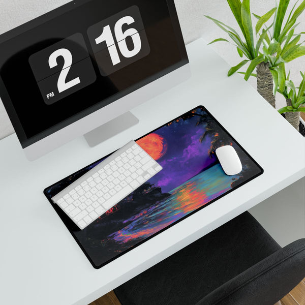 Full Moon Party Beach Night Full Moon Neon Colors P (Edition II) — XXL Gaming Desk Mat — Gaming & Workspace Desk Setup View