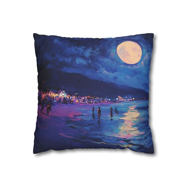 Full Moon Party Beach Night Full Moon Neon Colors P (Edition III) — Double-Sided Cushion Cover — Front Double-Sided Cushion View