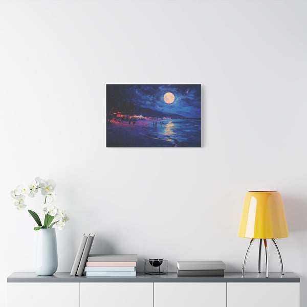 Full Moon Party Beach Night Full Moon Neon Colors P (Edition III) — Stretched Canvas Wall Art — Living Room Wall Lifestyle View