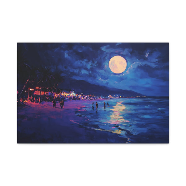 Full Moon Party Beach Night Full Moon Neon Colors P (Edition III) — 24×16 Canvas Wall Art — Front Gallery-Wrapped Canvas View