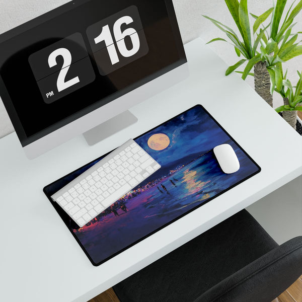 Full Moon Party Beach Night Full Moon Neon Colors P (Edition III) — XXL Gaming Desk Mat — Gaming & Workspace Desk Setup View