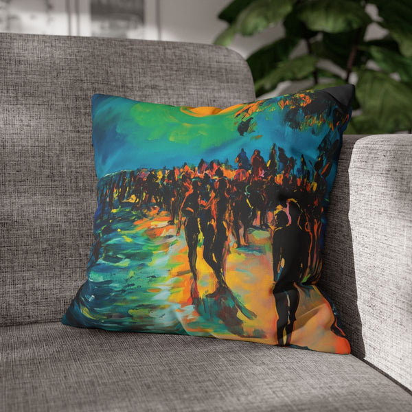 Full Moon Party Beach Night Full Moon Neon Colors P (Edition IV) — Double-Sided Cushion Cover — Sofa & Armchair Living Room Lifestyle View